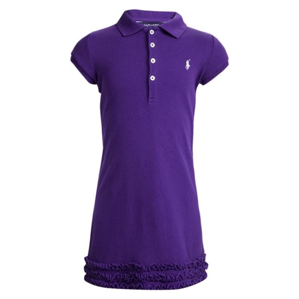 Ralph Lauren Purple Ruffle Bottom Polo T-Shirt Dress 6 Yrs. Fun, bright